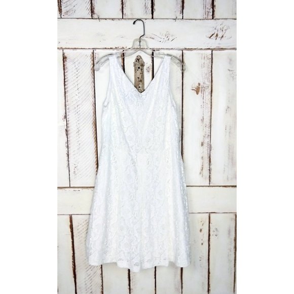 Vintage 90s white cotton eyelet lace sleeveless summer dress - Picture 2 of 5